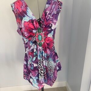 Venus Purple and Pink Sleeveless Bead Embellished Top SIZE S